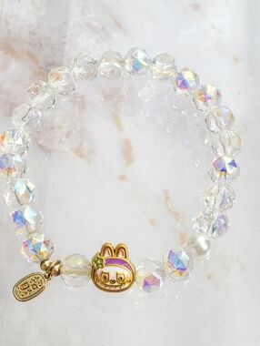 Labubu "The Monsters" Aurora Bead Bracelet Iridescent Crystal Gold Charm